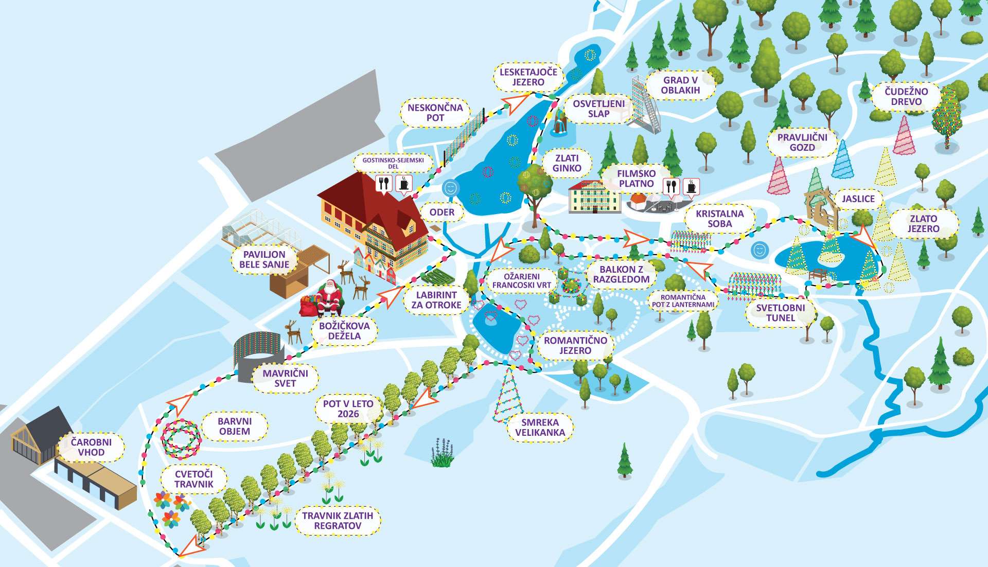 Zemljevid, ki prikazuje potek večernega sprehoda med lučkami